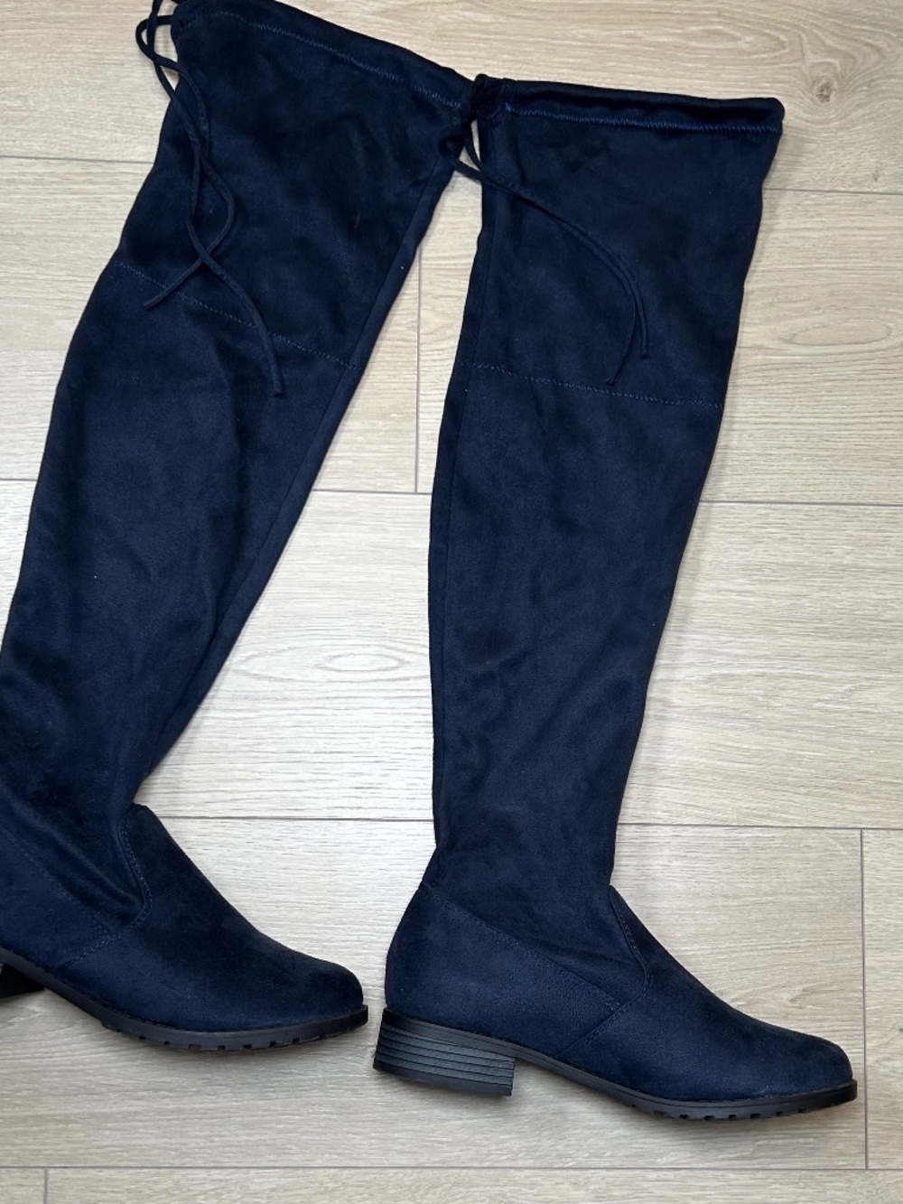 Forever Navy Blue Faux Suede Flat Over-the-Knee Boots Women's Size 7